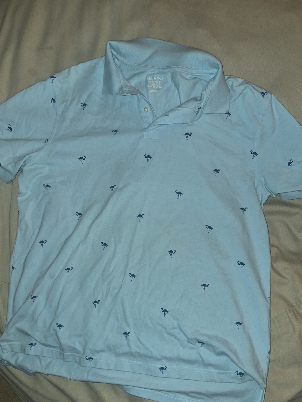 Merona Light Blue Polo with Navy Flamingo